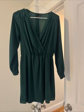 Aqua Deep Green Long-Sleeve Faux Wrap Dress